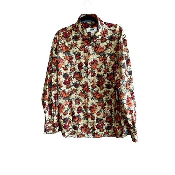 Joseph Abboud Orange Floral Button Front Shirt Stretch Cotton Size XL - Picture 2 of 8